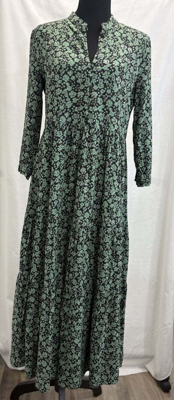 Madewell Button Front Tiered Midi Dress Womens Small Green Fleur Field